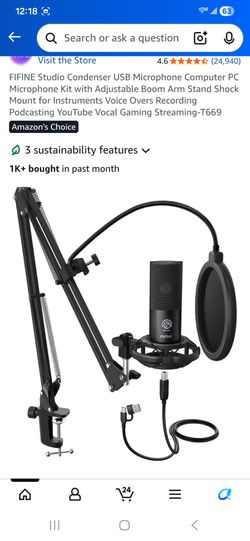 Studio Condenser USB Microphone Computer PC Microphone Kit with Adiustable Boom Arm Stand Shock Mount for Instruments Voice Overs Recording Podcasting