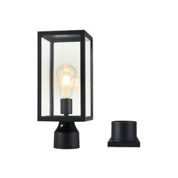 Large 15 inch Dusk to Dawn Outdoor Post Light,Waterproof Cast Aluminium Lamp Post Light Fixture,Post Lantern with Pier Mount Base,Matte Black