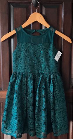 (NEW) (1 AVAILABLE) GIRL’S ZENZI DARK GREEN SLEEVELESS LACE DRESS - SIZE: SMALL (6/6X) (MSRP: $30)