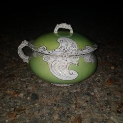 Very Large Antique Bowl With Lid Stamped La Belle China