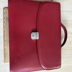 Red Leather Courier Bag by Frederic Paris