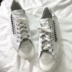Versace Men’s Medusa Chain Sneakers Off‑White Leather Suede Size 45.5 Designer