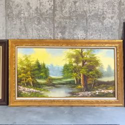 56" X 32" Beautiful Nature Scene Trees Painting Landscape Framed
