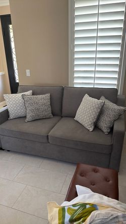 Gray Fabric Couch with Throw Pillows