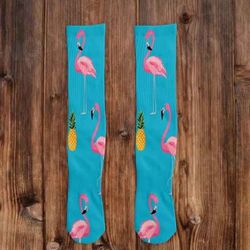 Flamingo Pineapple Crew Socks 9-12 Large 