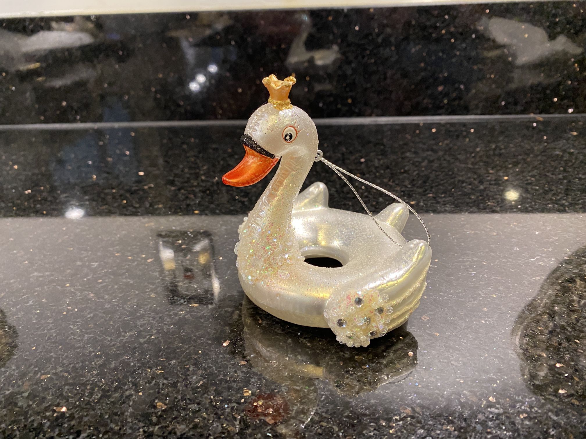 White Swan Pool Floatie Glass Glittered Charming Christmas Ornament
