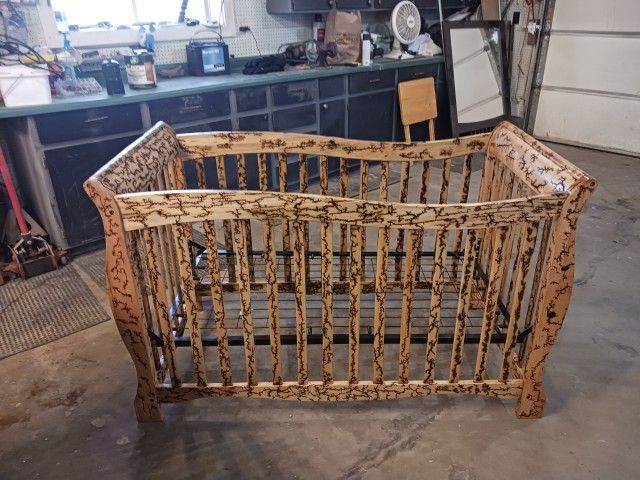 Lightning Lichtenberg Fractal Wood 2 In 1 interchangeable Crib to Toddler bed