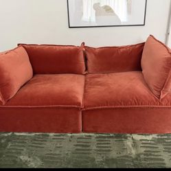 Joybird Haine Corner Chair Loveseat, Color: Banks Zinnia (Red Couch)