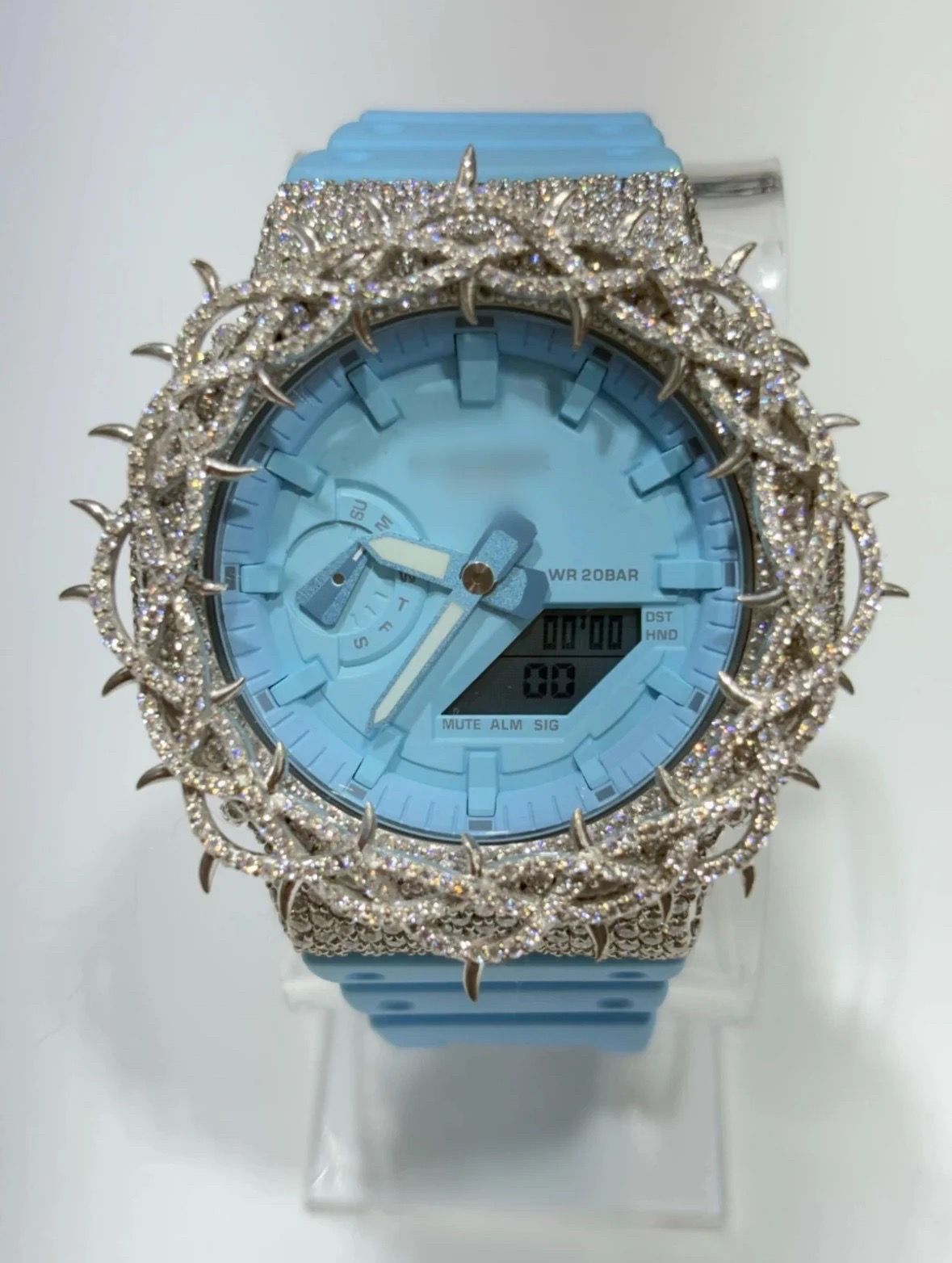 (READ DESCRIPTION!!!) Iced Out Moissanite Baby Blue Watch