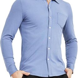 Men's Basic Stretch Button Down Shirt with Long Sleeve Slim Fit Dress Shirt XL