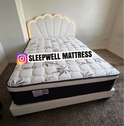Queen size bed frame with pillow top mattress included
