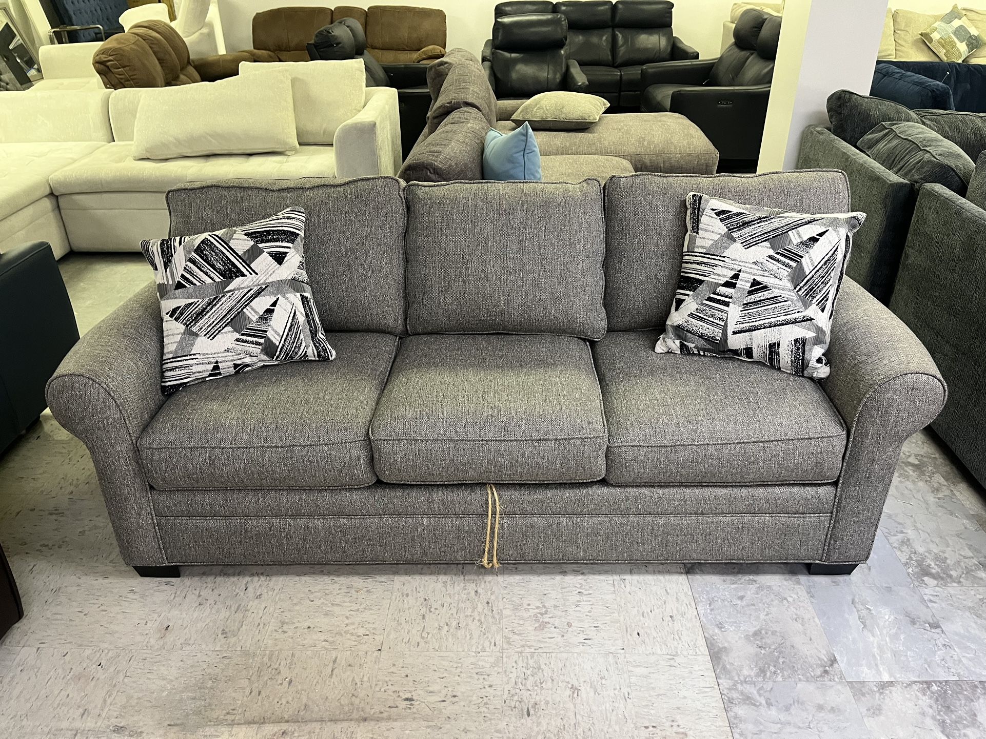 Gray Fabric Sofa With Pull-out Sleeper Mattress