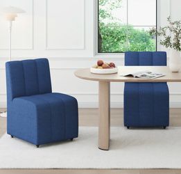 Set of 2 Contemporary Chic: Blue Channel-Stitch Dining Chairs