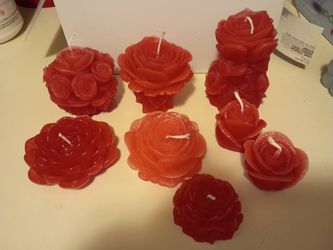 Red Flower Candle Set of 8 Unscented