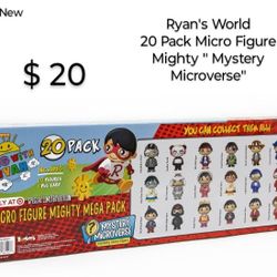 Brand New Ryan's World 20 Pack Micro Figure Migthy - Mistery Controverse-