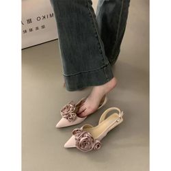 Chic Floral-Patterned Footwear for Women, Featuring Low-Heeled Wrap Ideal for Evening Occasions., Women Shoes