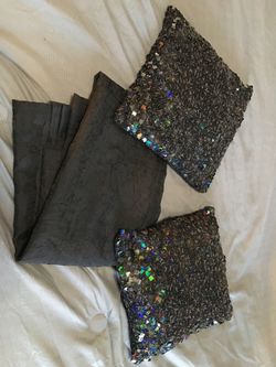 Black single panel soft curtains with sequins pillows