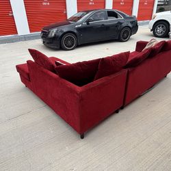 Red Velvet Sectional Couch 