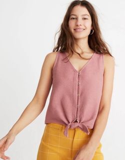 Madewell Textured & Thread pink ribbed front tie button up tank top, size S