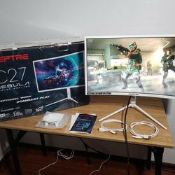 New Sceptre 27" QHD, 165Hz, 1Ms, Curved Nebula White Gaming Monitor, HDR1000 99% sRGB Ambient Light Sensor, Luminous Backcover Lights, Height Adjustab