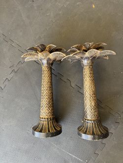 Metal Palm Tree Candle Holders Set Of Two