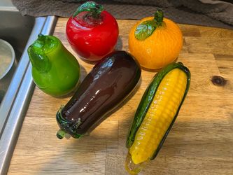 Set of hand blown glass fruit and vegetable