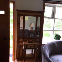 Wooden Coat Rack With Mirror 