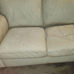 Off White Genuine Leather Love Seat And Chair.  Used Normal Wear No Rips Or Tears 
