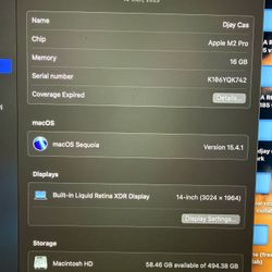 2023 MacBook Pro 16GB  500GB HD M2 Pro Chip