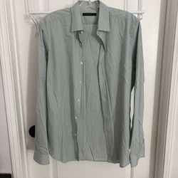 Theory Green Striped Button Down Shirt Men’s Medium