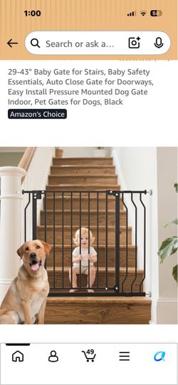 Black Baby Gate for Stairs and Doorways