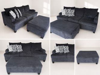 Gallery Furniture Sofa & Ottoman Set – Blue