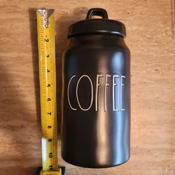 Rae Dunn Coffee Canister Black w/ Lid White Lettering Farmhouse Kitchen Jar