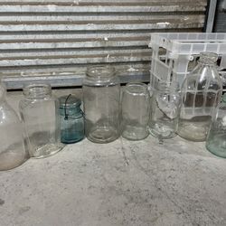 Antique Mason Jars, Milk Jugs, Glassware