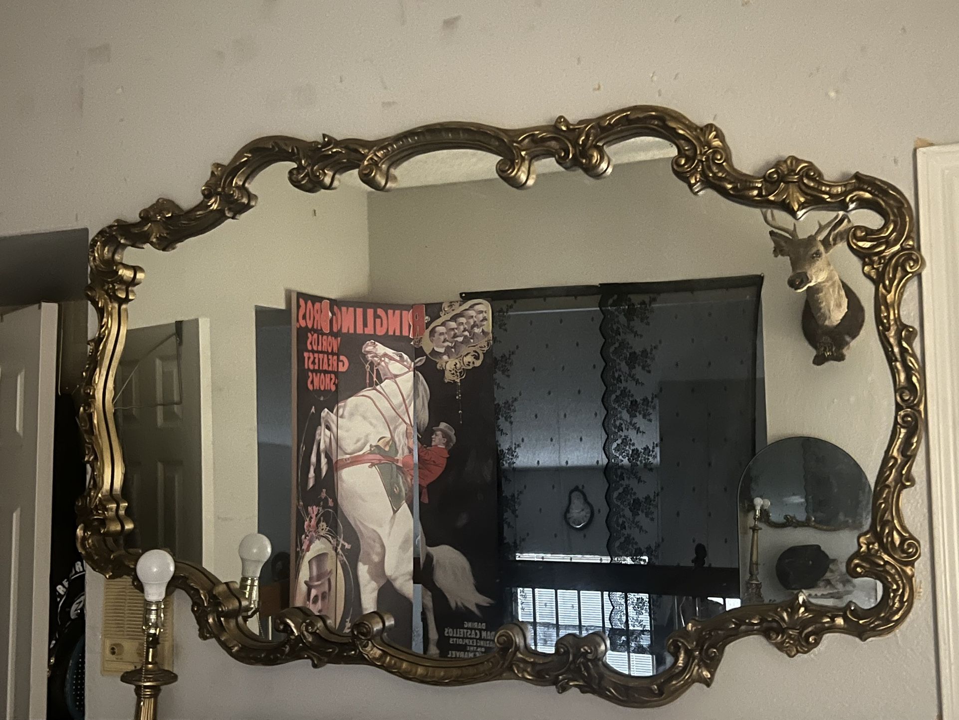 HUGE Ornate Vintage Antique Gold Wall Mounted Mirror