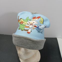 Pokémon Gray Beanie Youth OSFM Grookey, Sobble, & Scorbunny Pom Pom Boggin 2021