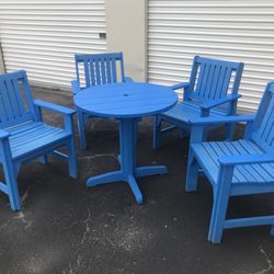 Outdoor Table With Chairs Blue Poly wood 