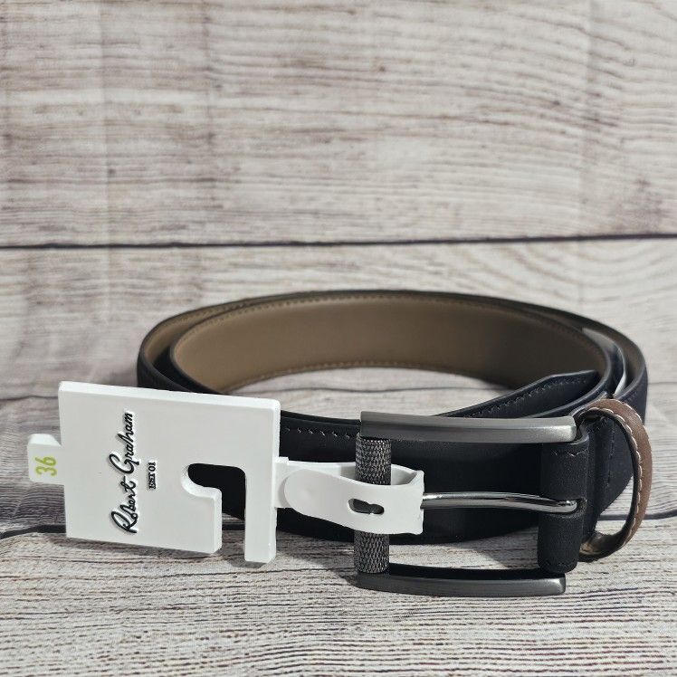 Robert Graham Mens Belt Size 36 Signature Ripaso Rich Black Leather Belt NEW $98