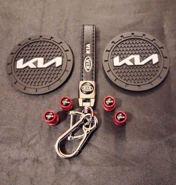 Kia Keychain,Car Coasters,Tire Valve Caps NEW 