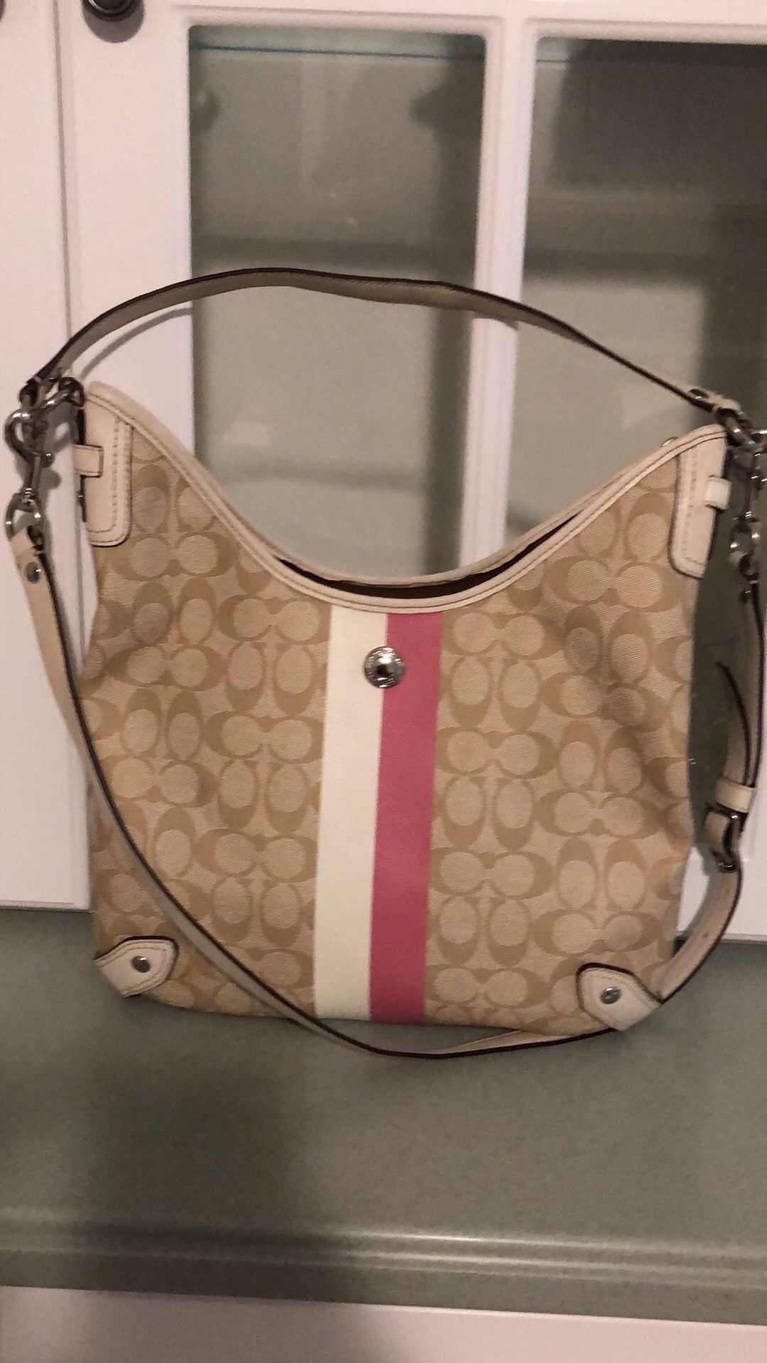 Coach Beige/Cream Signature Coated Canvas and Leather Hobo- F14476 (See all pics before purchase)