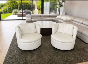 Genuine Italian Leather Swivel Chairs  - white