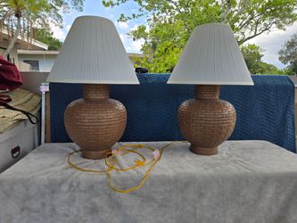 Pair of Basket Weave Table Lamps
