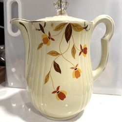 Vintage Hall's Autumn Leaf Coffee Pot / Pitcher Lid has been modified- clear glass knob has been glued on  Beautiful earthy decor for home - would be