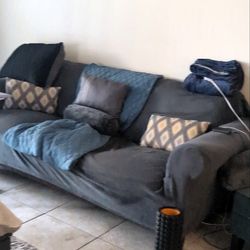 Brown Leather Couch With Gray Couch Cover