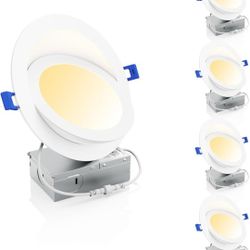 Ensenior 4 Pack 6 inch LED Eyeball Recessed Lighting, 360°+90° Rotatable and 2700K-5000K Selectable, Dimmable Gimbal Recessed Lights, Canless Angled A