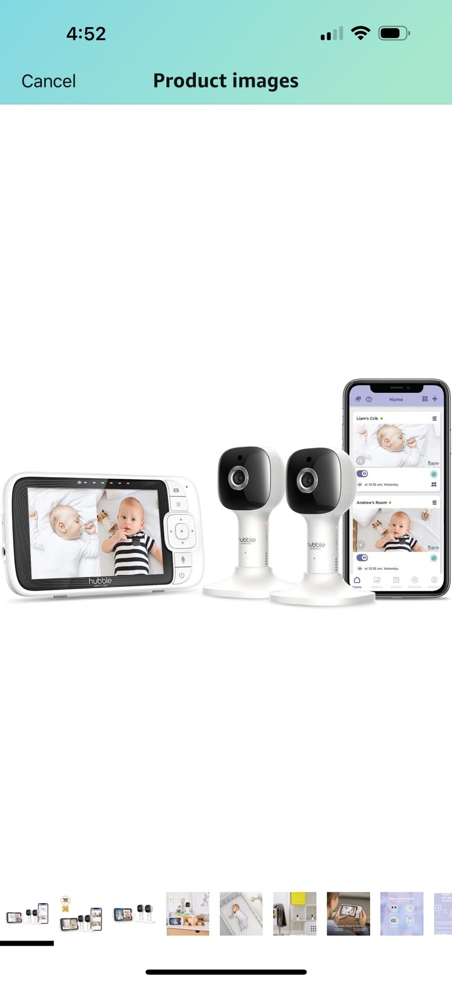 HUBBLE Connected Nursery Pal Cloud Twin Smart Wi-Fi Enabled Baby Monitor with 5-inch HD Color Parent Unit Viewer, 2-Camera Units, Preloaded Soothing S