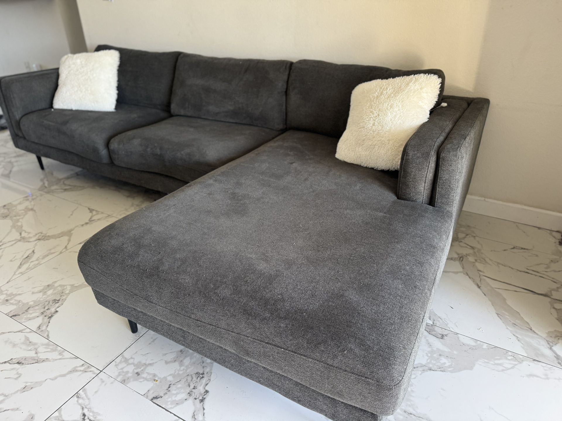 Living Spaces Mid Century Modern Gray Sectional Sofa Sala 