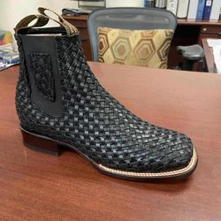 Botines De Piel Petatillo Punta Cuadrada