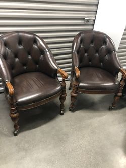 Real Leather And Mahogany Wood Executive Office Chairs