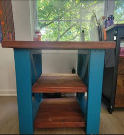 Rustic Blue and Brown Wood End Table